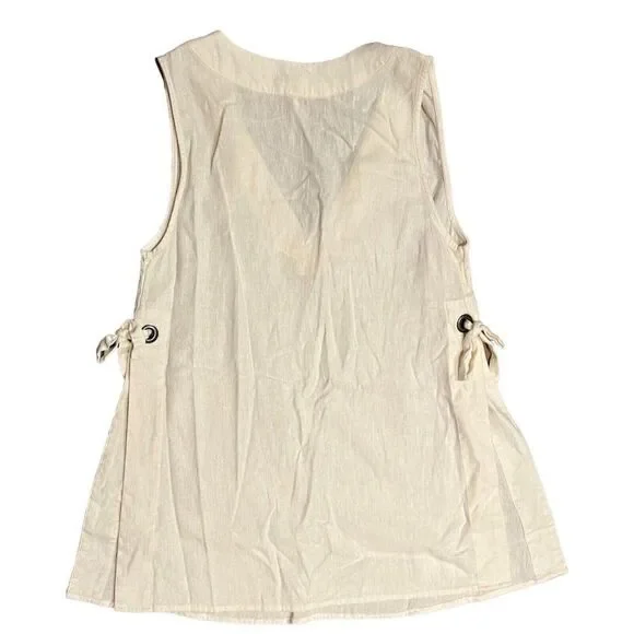 Free People Top Women’s XS Cream Linen Blend V Neck Layer Lagenlook Boho‎ Ecru - Picture 5 of 8